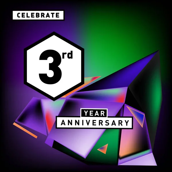 Tarjeta Aniversario Años Con Fondo Colorido Tres Años Logo Cumpleaños — Archivo Imágenes Vectoriales