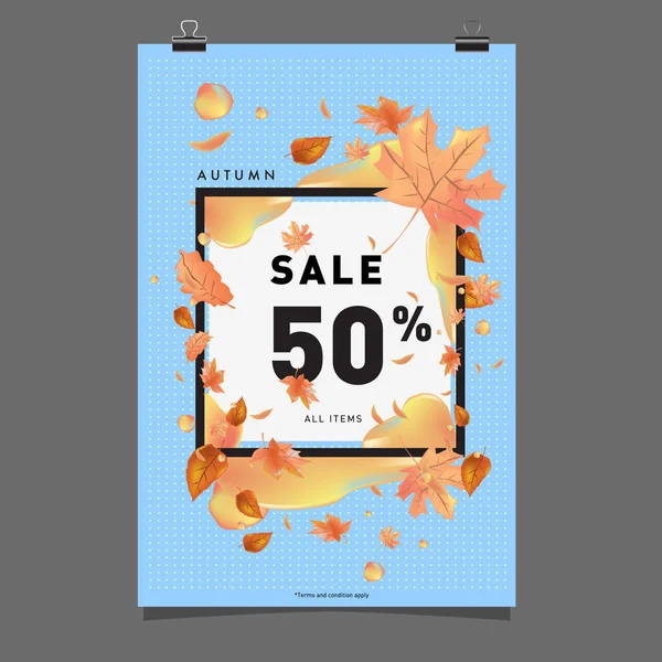 Modèle Vectoriel Affiche Vente Automne Avec Lettrage Feuilles Automne Brillantes — Image vectorielle