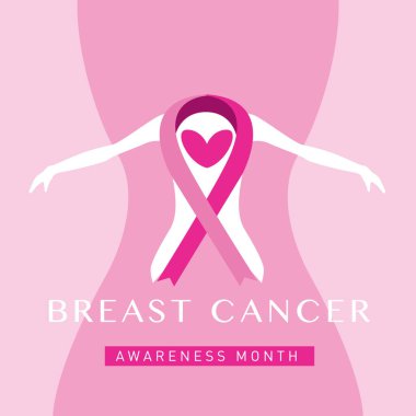 Meme Kanseri Bilinçlendirme ay kartı. Pembe kurdele vektör çizim poster şablonu.