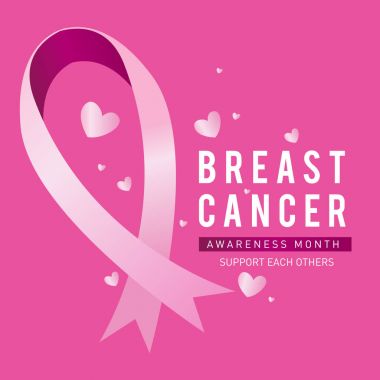 Meme Kanseri Bilinçlendirme ay kartı. Pembe kurdele vektör çizim poster şablonu.