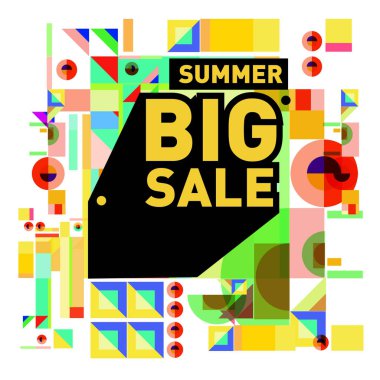 Yaz satış memphis tarzı web afiş. Moda ve seyahat poster indirim. Vektör tatil soyut renkli resimde kampanya ve promosyon.