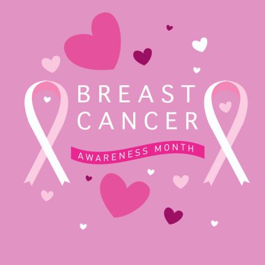 Meme Kanseri Bilinçlendirme ay kartı. Pembe kurdele vektör çizim poster şablonu.