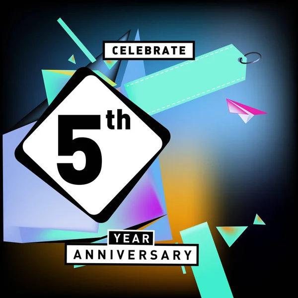 5De Jaar Verjaardag Kaart Met Kleurrijke Achtergrond Vijf Jaar Verjaardag — Stockvector