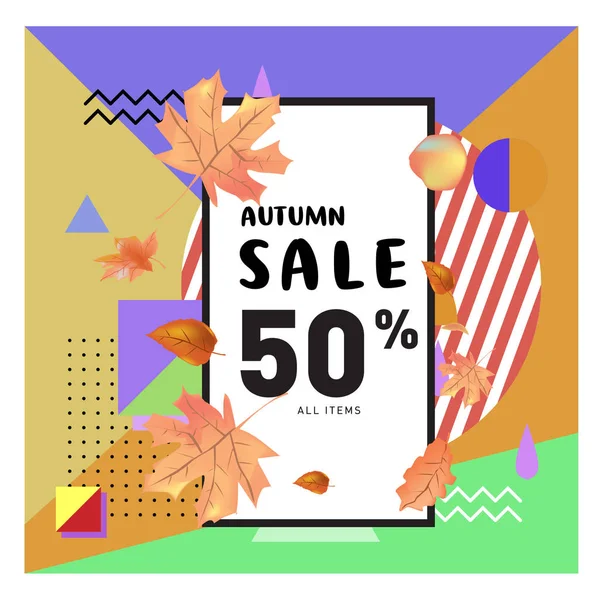 Vector Autumn Sale Poster Template Lettering Bright Fall Leaves Brochure — Stock Vector