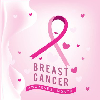 Meme Kanseri Bilinçlendirme ay kartı. Pembe kurdele vektör çizim poster şablonu.