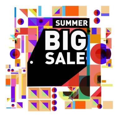 Yaz satış memphis tarzı web afiş. Moda ve seyahat poster indirim. Vektör tatil soyut renkli resimde kampanya ve promosyon.