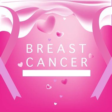 Meme Kanseri Bilinçlendirme ay kartı. Pembe kurdele vektör çizim poster şablonu.