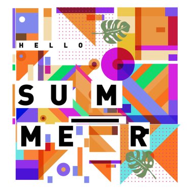 Trendy vektör yaz kartı çizim öğeleri ve soyut renkli dokular ile. Tatil tatil poster, kart, broşür ve tanıtım şablonu için tasarım. Moda sanat baskı ve arka plan.