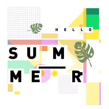 Trendy vektör yaz kartı çizim öğeleri ve soyut renkli dokular ile. Tatil tatil poster, kart, broşür ve tanıtım şablonu için tasarım. Moda sanat baskı ve arka plan.