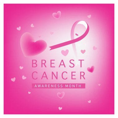 Meme Kanseri Bilinçlendirme ay kartı. Pembe kurdele vektör çizim poster şablonu.