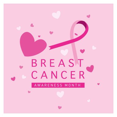 Meme Kanseri Bilinçlendirme ay kartı. Pembe kurdele vektör çizim poster şablonu.
