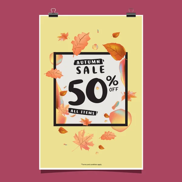 Modèle Vectoriel Affiche Vente Automne Avec Lettrage Feuilles Automne Brillantes — Image vectorielle