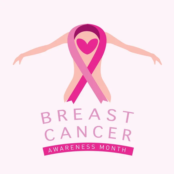 乳房癌意識月カード ピンクのリボン ベクトル イラスト ポスター テンプレート — ストックベクタ