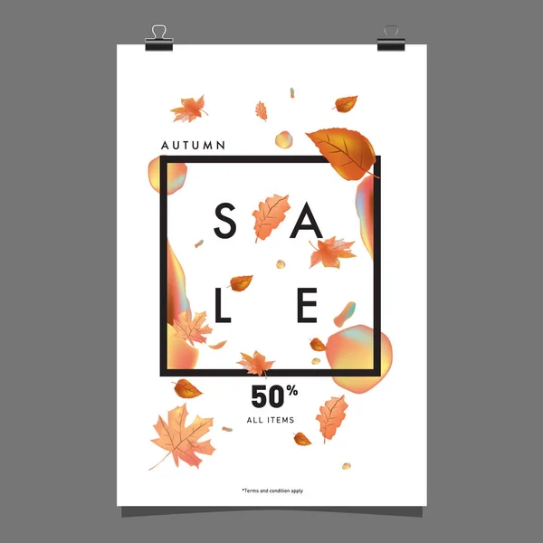 Modelo Cartaz Venda Outono Vetorial Com Letras Folhas Outono Brilhantes — Vetor de Stock