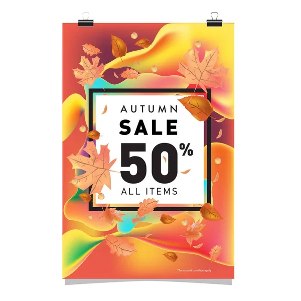 Vector Herbst Verkauf Plakatvorlage Mit Schriftzug Helle Herbstblätter Broschüre Karte — Stockvektor