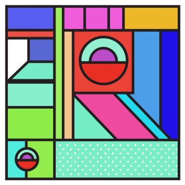 Trendy geometrik vektör çizim öğeleri ve soyut renkli dokular ile. Yaz tatil için poster, kart, broşür ve tanıtım şablon tasarlayın. Moda sanat baskı ve arka plan.