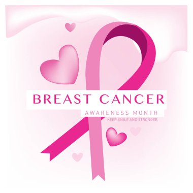 Meme Kanseri Bilinçlendirme ay kartı. Pembe kurdele vektör çizim poster şablonu.