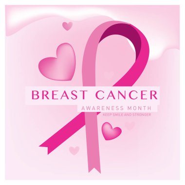 Meme Kanseri Bilinçlendirme ay kartı. Pembe kurdele vektör çizim poster şablonu.