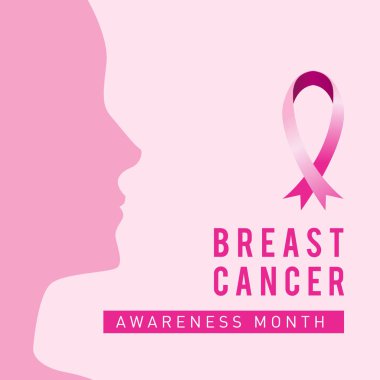 Meme Kanseri Bilinçlendirme ay kartı. Pembe kurdele vektör çizim poster şablonu.