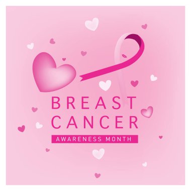 Meme Kanseri Bilinçlendirme ay kartı. Pembe kurdele vektör çizim poster şablonu.