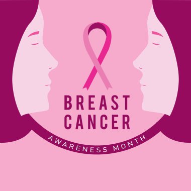 Meme Kanseri Bilinçlendirme ay kartı. Pembe kurdele vektör çizim poster şablonu.