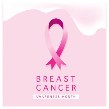 Meme Kanseri Bilinçlendirme ay kartı. Pembe kurdele vektör çizim poster şablonu.