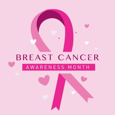 Meme Kanseri Bilinçlendirme ay kartı. Pembe kurdele vektör çizim poster şablonu.