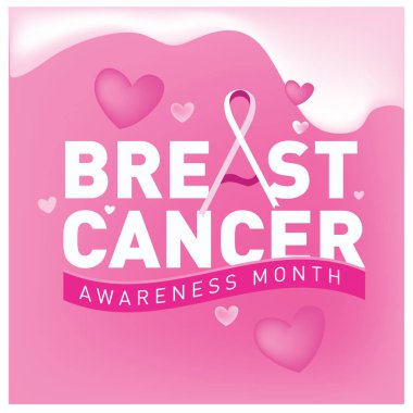 Meme Kanseri Bilinçlendirme ay kartı. Pembe kurdele vektör çizim poster şablonu.