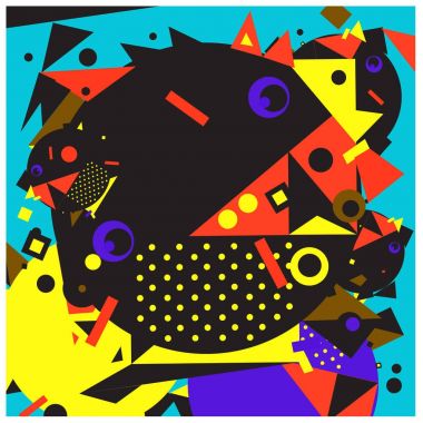 Vektör fraktal kumaş rasgele soyut renkli duvar kağıdı desen arka plan daireler. Balık karakter illüstrasyon retro tarzı ile