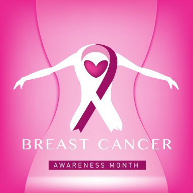 Meme Kanseri Bilinçlendirme ay kartı. Pembe kurdele vektör çizim poster şablonu.