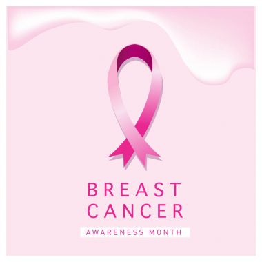 Meme Kanseri Bilinçlendirme ay kartı. Pembe kurdele vektör çizim poster şablonu.