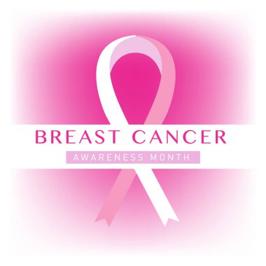 Meme Kanseri Bilinçlendirme ay kartı. Pembe kurdele vektör çizim poster şablonu.