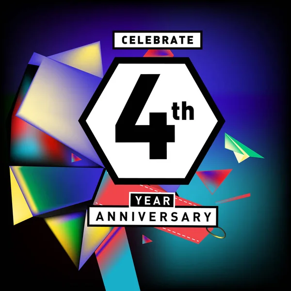 Tarjeta Aniversario Con Fondo Colorido Logo Cumpleaños Cuatro Años Sobre — Archivo Imágenes Vectoriales