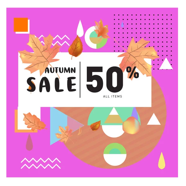 Vector Autumn Sale Poster Template Lettering Bright Fall Leaves Brochure — Stock Vector