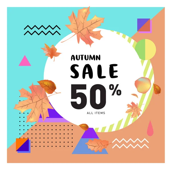 Vector Autumn Sale Poster Template Lettering Bright Fall Leaves Brochure — Stock Vector