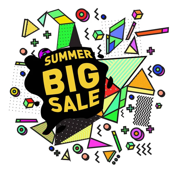 Summer Sale Memphis Style Web Banner Fashion Travel Discount Poster — Stock Vector