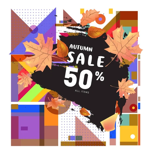 Modèle Vectoriel Affiche Vente Automne Avec Lettrage Feuilles Automne Brillantes — Image vectorielle