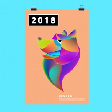 Çin yeni yılı 2018 şenlikli vektör kartı tasarımı ile şirin köpek, 2018 yıl zodyak sembolü 