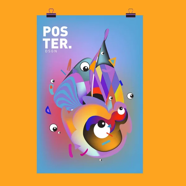 Abstract Kleurrijk Bochtige Vloeibare Cover Poster Zeepbel Vormen Lay Out — Stockvector
