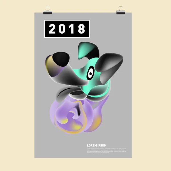 Ano Novo Chinês 2018 Cartão Vetor Festivo Design Com Cão — Vetor de Stock