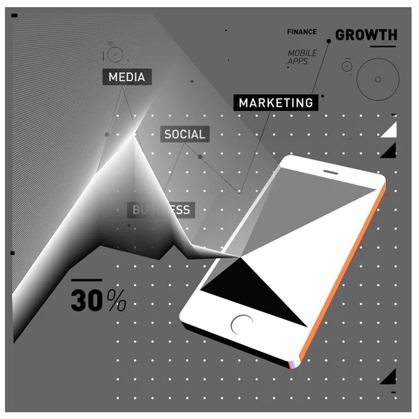 Ilustración Vectorial Aplicaciones Móviles Marketing Digital Cartel Teléfonos Inteligentes Aplicaciones — Vector de stock