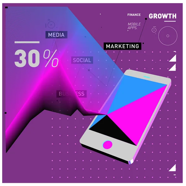 Illustration Vectorielle Applications Mobiles Marketing Numérique Smart Phone Apps Affiche — Image vectorielle