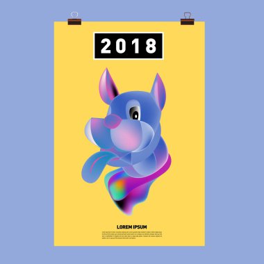 Çin yeni yılı 2018 şenlikli vektör kartı tasarımı ile şirin köpek, 2018 yıl zodyak sembolü 