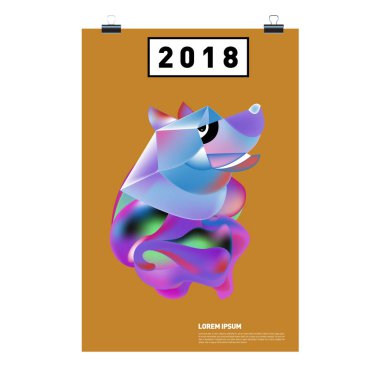 Çin yeni yılı 2018 şenlikli vektör kartı tasarımı ile şirin köpek, 2018 yıl zodyak sembolü 