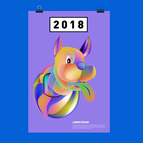 Chinese New Year 2018 festive vector card Design with cute dog, zodiac symbol of 2018 year