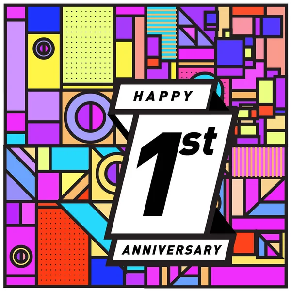 One Years Greeting Card Anniversary Colorful Number Frame Logo Icon — Stock Vector