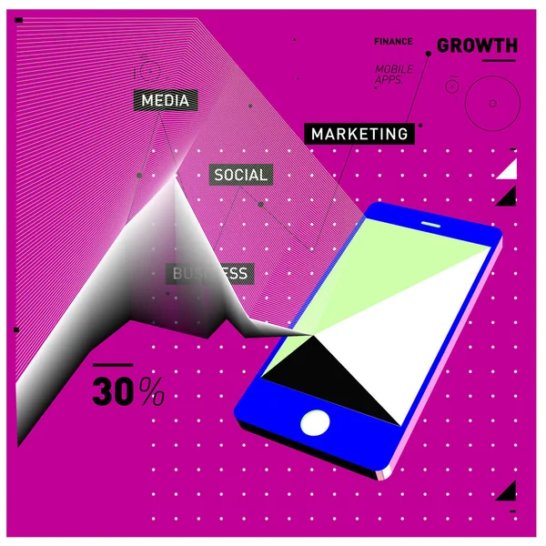 Illustration Vectorielle Applications Mobiles Marketing Numérique Smart Phone Apps Affiche — Image vectorielle