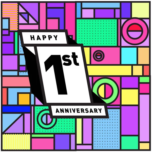 One Years Greeting Card Anniversary Colorful Number Frame Logo Icon — Stock Vector
