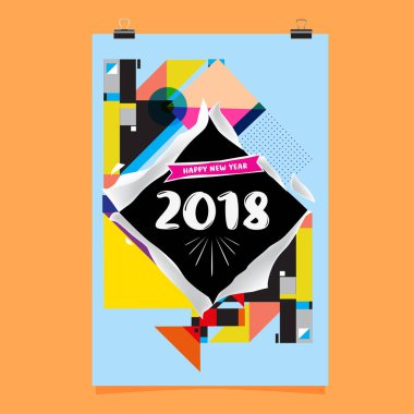 Mutlu yeni yıl 2018 renkli soyut tasarım, takvim ve tebrik kartı için vektör öğeleri.