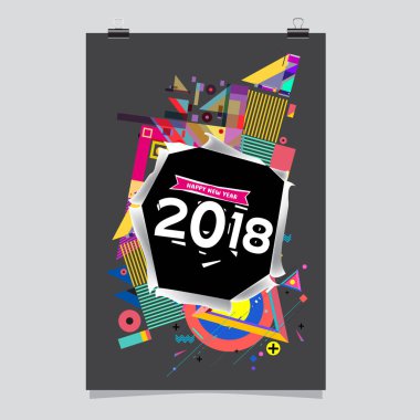 Mutlu yeni yıl 2018 renkli soyut tasarım, takvim ve tebrik kartı için vektör öğeleri.